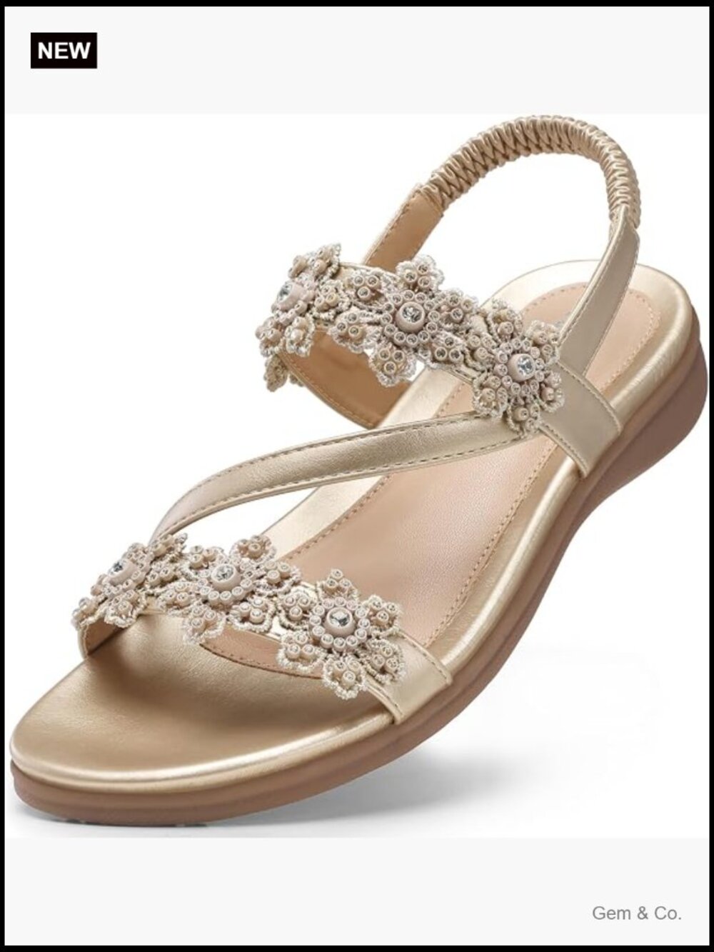 Dressy Flat Sandals with Ankle Strap - Summer Rhinestone Flower Sandals